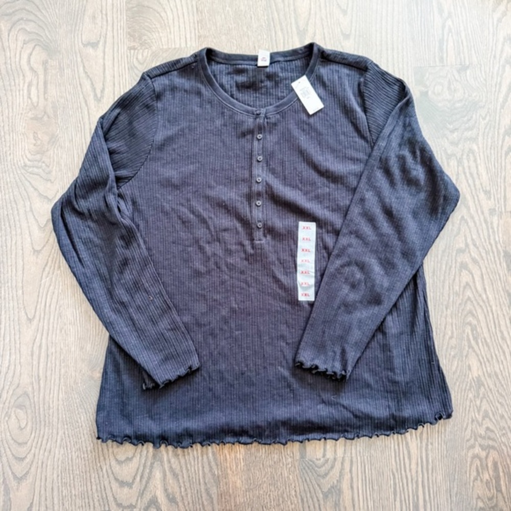 NWT Old Navy Long Sleeve Rib Knit Henley Black XXL